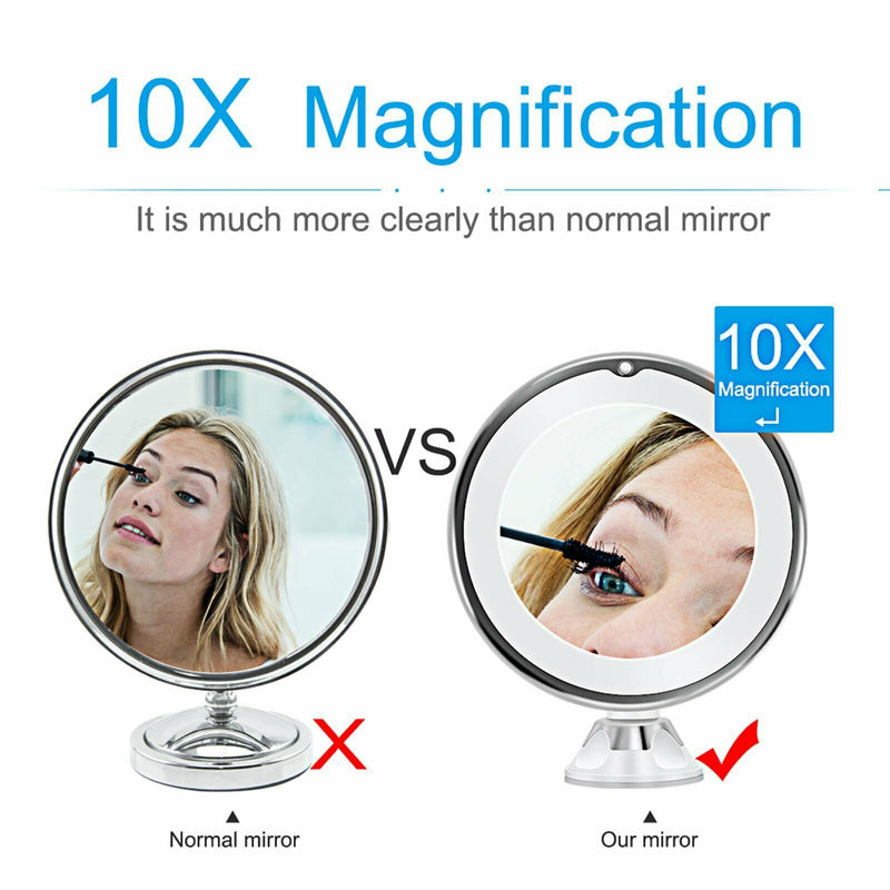 10x Magnifying Makeup Cosmetic Beauty Bathroom Mirror with LED Light 360° Spin