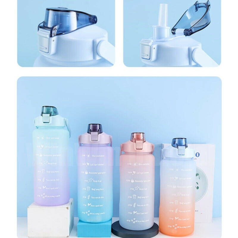 2L Sports Water Bottle Large Capacity Straw Time Motivational