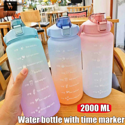 2L Sports Water Bottle Large Capacity Straw Time Motivational