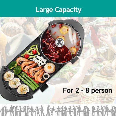 2 in 1 Hotpot Oven Smokeless Barbecue Pan Grill Machine Hot Pot BBQ