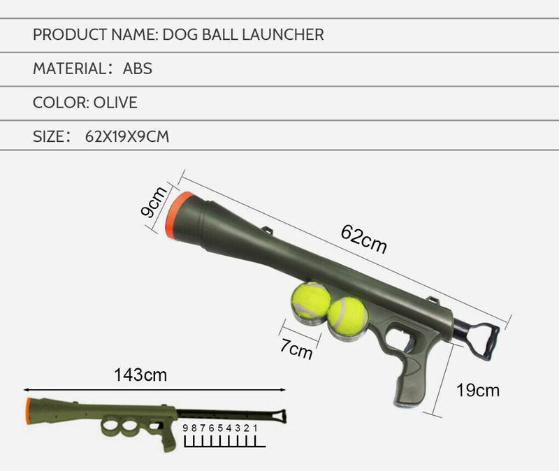 Dog Tennis Ball Gun Launcher Pet Play Outdoor Toy Fetch Throw Interactive Toy