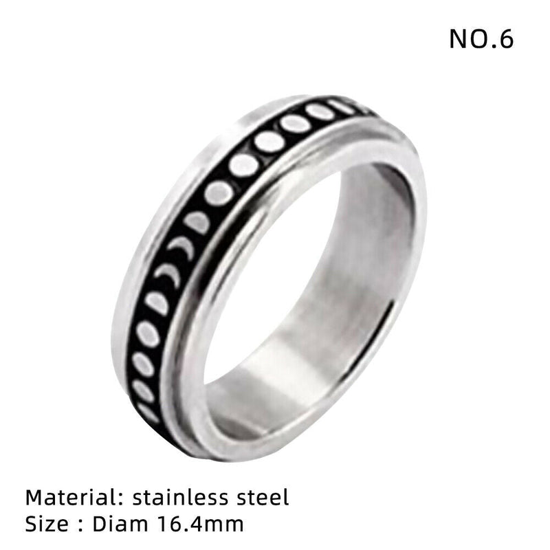 Stainless Steel Moon and Star Anxiety Spinner Ring