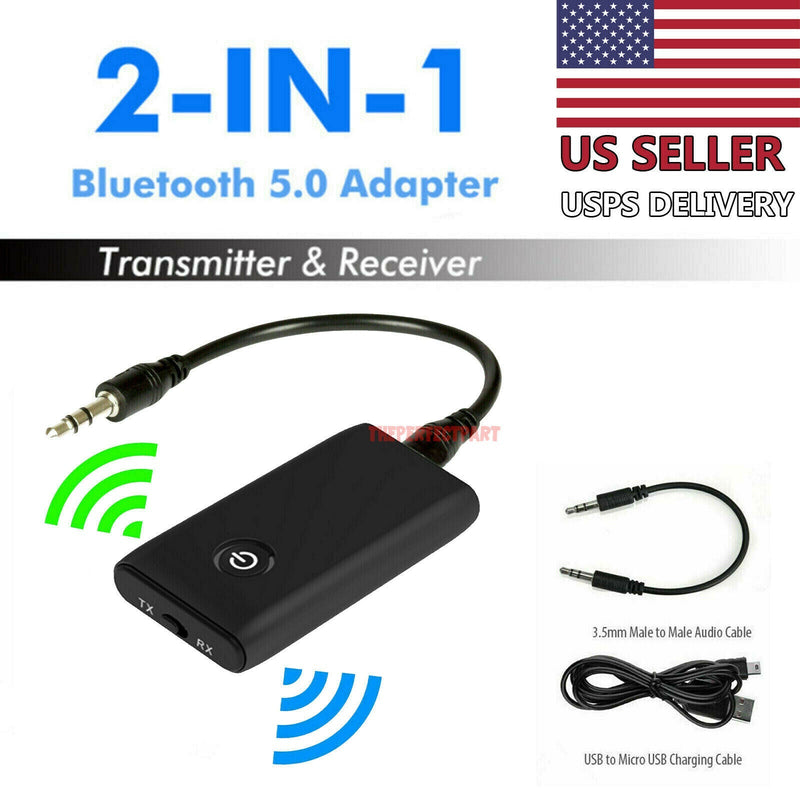 Bluetooth 5.0 Transmitter Receiver 2 IN 1 Wireless Audio 3.5mm Jack Aux Adapter