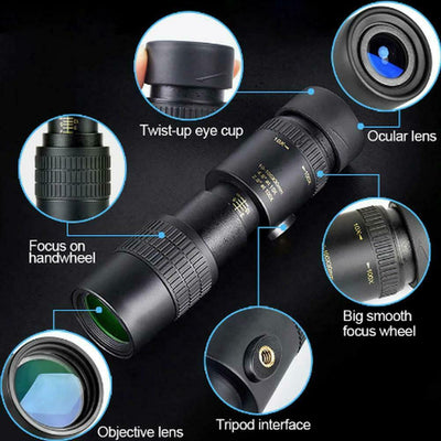 4K 10-300X40mm Super Telephoto Zoom Monocular Telescope Portable With Tripod