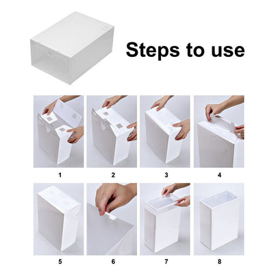 12Pcs Clear Shoe Box Storage Case Boxes Foldable Stackable Organizer Transparent