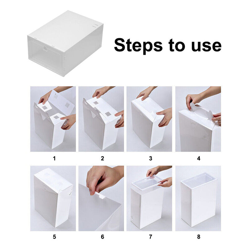 12Pcs Clear Shoe Box Storage Case Boxes Foldable Stackable Organizer Transparent