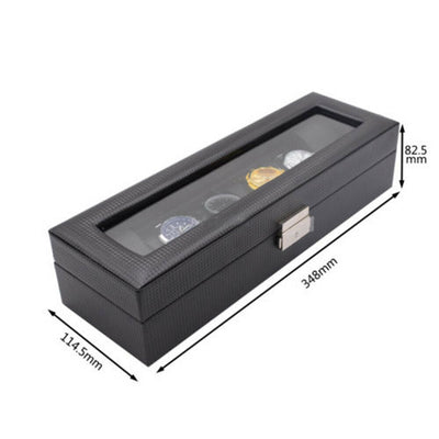 6 Grids Watch Box Carbon Fiber Storage Case