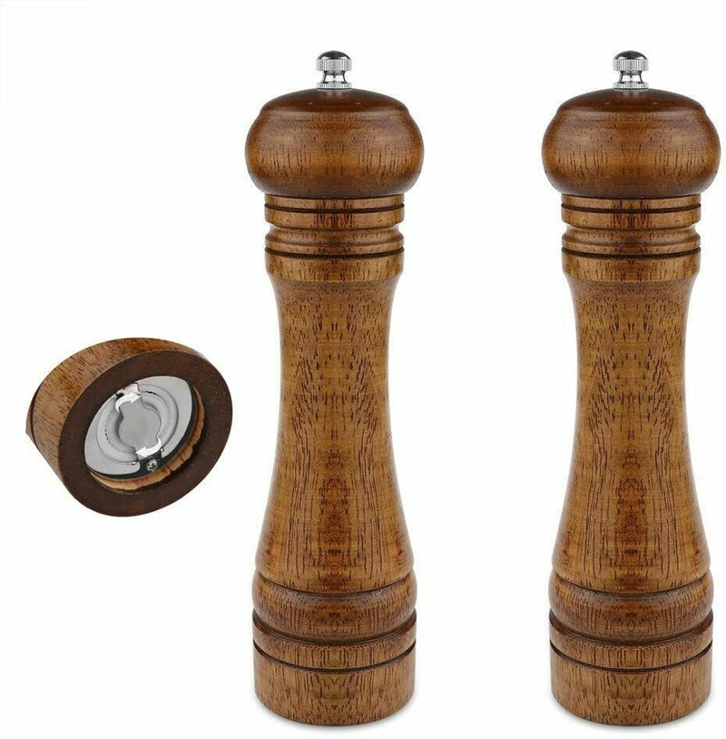 Powstro 2PCS Pepper Grinder 8 Inch Pepper Mill Oak Wood Salt Ceramic Adjustable