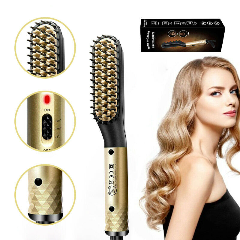 Electric 2 Modes Beard Straightener Multifunctional Hair Comb Curling Irons