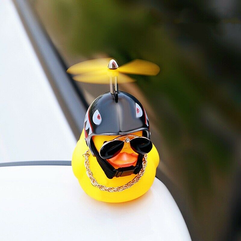 Wind Propeller Helmet Small Yellow Duck Wind & Wave breaking Car Dashboard Decor