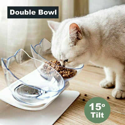 Double Elevated Cat Dog Pet Bowl Feeder