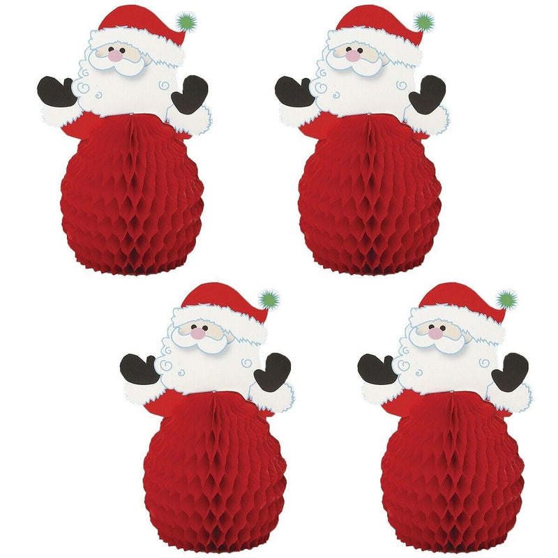 4 Christmas Mini Santa Claus Honeycomb Centrepieces Xmas Party Table Decorations