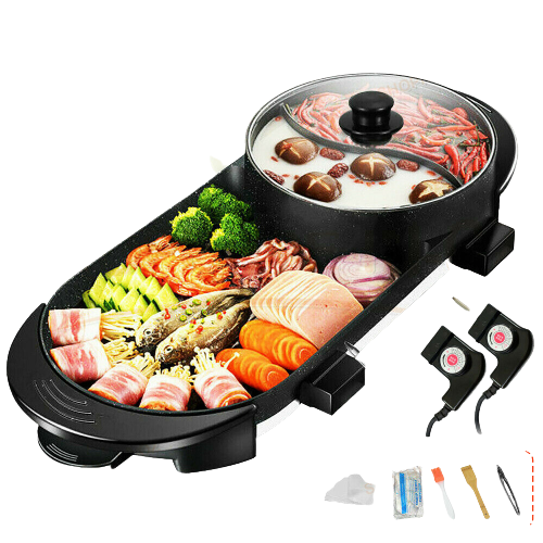 2 in 1 Hotpot Oven Smokeless Barbecue Pan Grill Machine Hot Pot BBQ