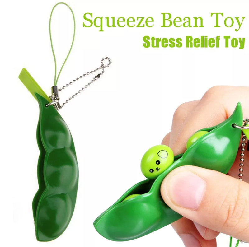 Fun Squishy Infinite Squeeze Edamame Bean Pea Expression Chain Key Pendant