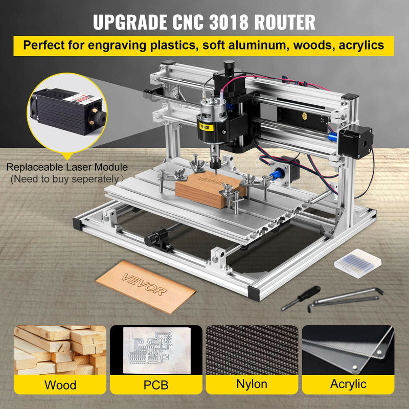 3 Axis CNC Router Kit 3018 Engraver 2020 Aluminium Profiles USB Port Milling