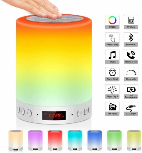 LED USB Bluetooth Music Speaker Touch Bedside Night Light Desk Lamp Alarm Clock