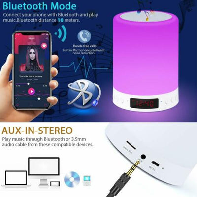 LED USB Bluetooth Music Speaker Touch Bedside Night Light Desk Lamp Alarm Clock