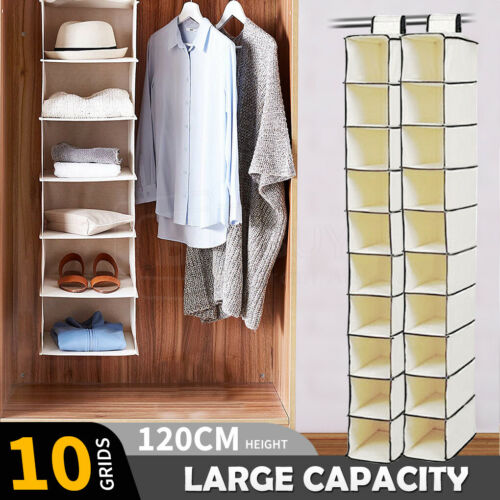 10 Tier Clothes Organiser Wardrobe Hanging Storage Closet Shoes Hanger Bag