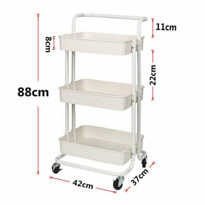 AU Storage Trolley Stand 3 Tier Rack Office Wheel Kitchen Beauty Cart Mesh Shelf