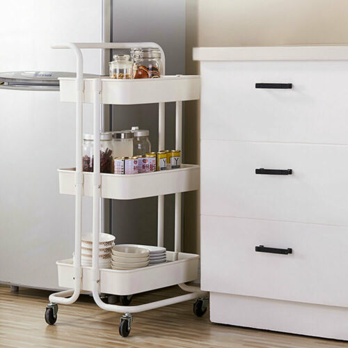 AU Storage Trolley Stand 3 Tier Rack Office Wheel Kitchen Beauty Cart Mesh Shelf