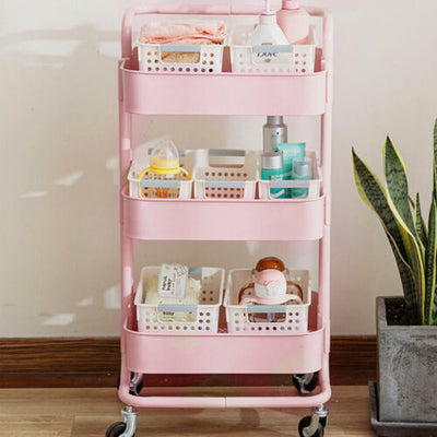 AU Storage Trolley Stand 3 Tier Rack Office Wheel Kitchen Beauty Cart Mesh Shelf