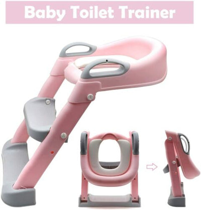 Potty Training Toilet with Soft Seat & Step Ladder – Adjustable Toddler Toilet Trainer