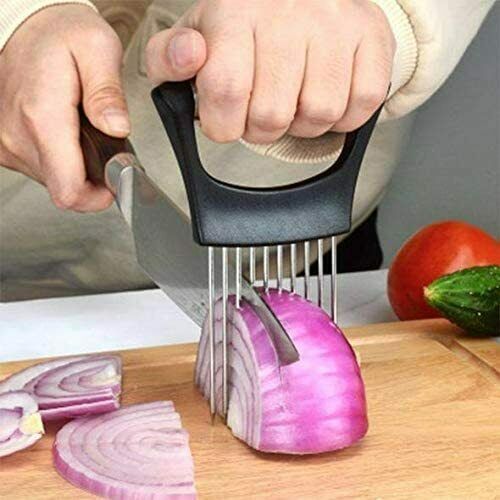 Stainless Steel Vegetables Fruit Slicer Onion Needle Onion Fork Tomato Cutter Cutting Safe Aid Holder Kitchen Accessories Tools