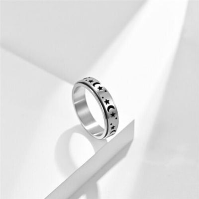 Stainless Steel Moon and Star Anxiety Spinner Ring