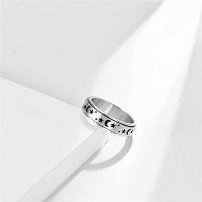 Stainless Steel Moon and Star Anxiety Spinner Ring