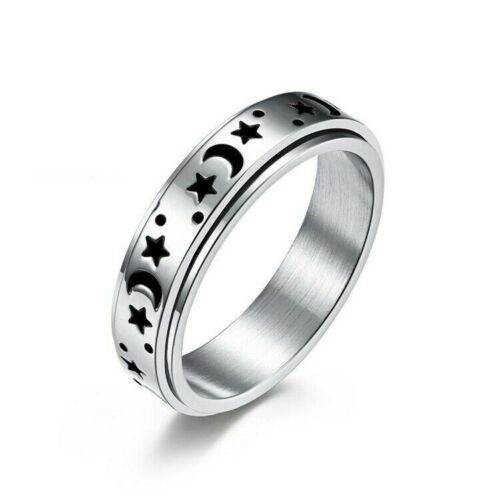 Stainless Steel Moon and Star Anxiety Spinner Ring