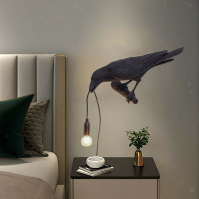 Bird Table Lamp Resin Crow Raven Desk Bedroom Wall Sconce Light Fixtures Gift AU