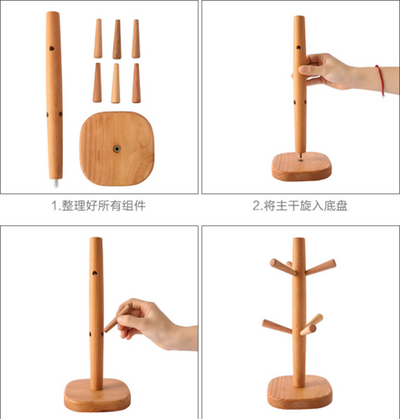 Tree Rack Wooden Mug Stand Coffee Tea Cup Holder