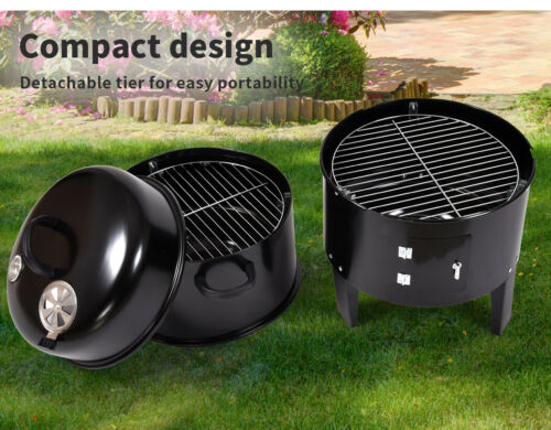 3in1 Portable Charcoal BBQ Vertical Smoker Roaster Grill Steel Water Steamer