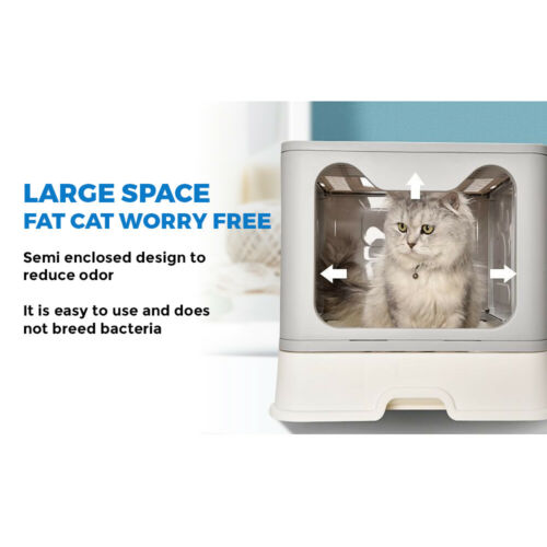 Large Cat Litter Box Toilet Kitty Self-Cleaning Hooded Tray Enclosed Training