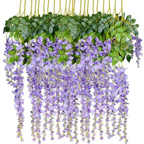 12X Artificial Silk Fake Flower Garland Vine Wisteria Leaf Hanging Wedding Decor