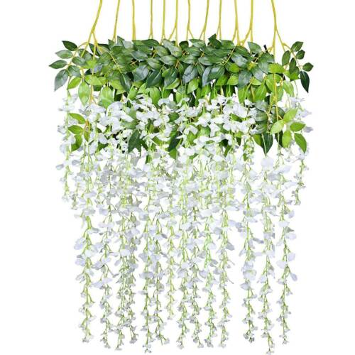 12X Artificial Silk Fake Flower Garland Vine Wisteria Leaf Hanging Wedding Decor