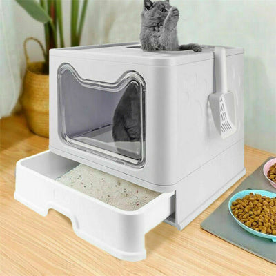 Large Cat Litter Box Toilet Kitty Self-Cleaning Hooded Tray Enclosed Training