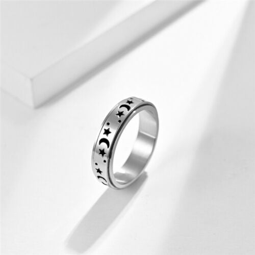 Stainless Steel Moon and Star Anxiety Spinner Ring