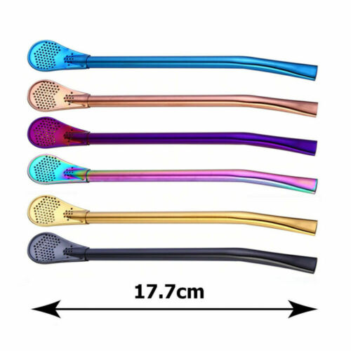 Drinking Straw Spoon Bombilla Stainless Steel Metal Filter Teaspoon